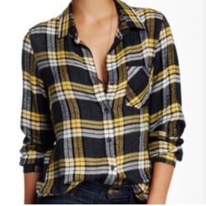 BELLA DAHL Yellow Black Plaid Soft Tencel Flannel Shirt S Pre-Owned